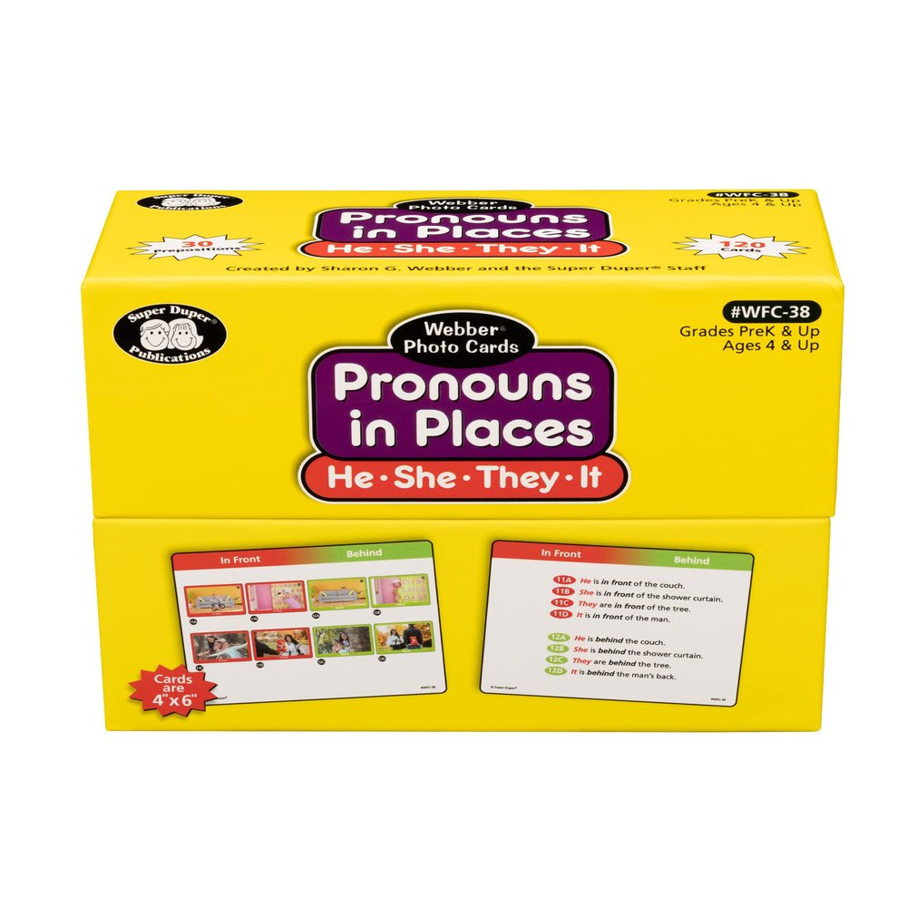 Super Duper Publications | Webber Photo Cards Pronouns in Places | Grammar - Subjective Pronouns (He, She, They, It) and 30 Prepositions | Educational Learning Resource for Children