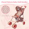 Baby Doll Stroller for Toddler Girls & Big Kids up to 8 Years Old | 28 Baby Stroller for Dolls, Toy Baby Stroller with Cute Coral Floral Print, Mesh Storage Basket, Canopy, Handle Grips, Rubber Tires view 4
