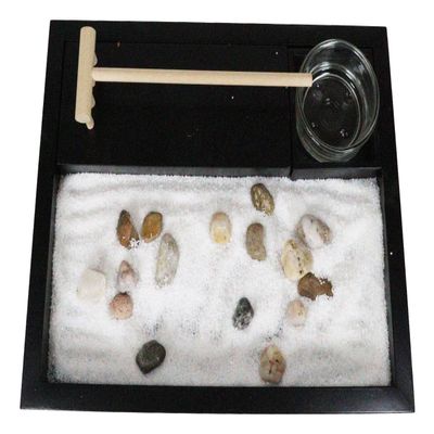 Ebros Desk Wu Xin No Mind Void Serenity Meditation Zen Garden Kit with Accessories Set Rocks and Sand Garden with Rake and Tea Light Candle Holder Tai Chi Yoga Spiritual Well Being