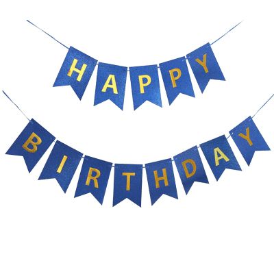 BIEUFBJI Happy Birthday Banner Navy Blue Shiny Gold Letters for Birthday Party Decorations Supplies