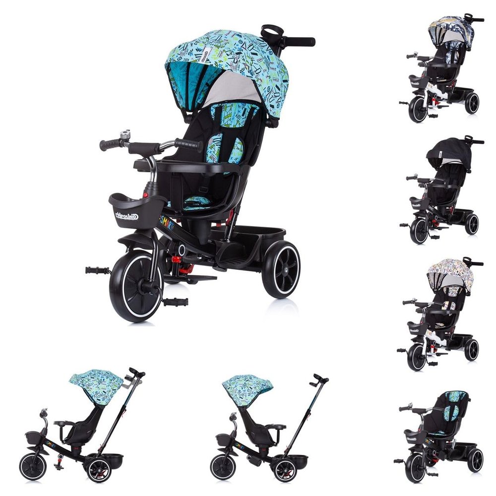 Chipolino Tricycle 4-in-1 Smart Push Bar Seat Rotatable Bottle Holder Tray, Colour: Blue