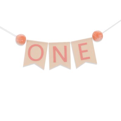 Baby First Birthday Felt Banner - Children's First Year and Baby Bedroom Decoration, High Chair and Birthday Party Decoration, Small Name Felt Flag Square Banner with Pompoms