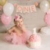 Baby First Birthday Felt Banner - Children's First Year and Baby Bedroom Decoration, High Chair and Birthday Party Decoration, Small Name Felt Flag Square Banner with Pompoms view 2