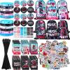 Jexine 128 Pcs Music Theme Party Supplies Include 12 Silicone Bracelets, 12 Keychains, 12 Badges, 12 Pencils, 12 Drawstring Bag, 18 Spiral Notepads, 50 Musical Stickers for Kids Birthday Party (Music) view 1