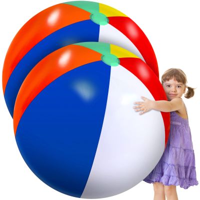 27 Inch Rainbow Beach Balls Giant Inflatable Large Pool Beach Balls Inflatable Swimming Pool Toys for Summer Water Games(2 Pcs)