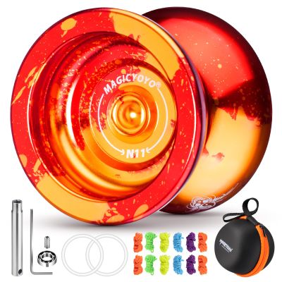 MAGICYOYO Professional Unresponsive Yoyo N11, Alloy Aluminum Yo yo for Adults/Advanced, Dual Purpose Yo-yo Replacement Responsive Bearing for Kids Beginner+12 Strings+ Storage Bag