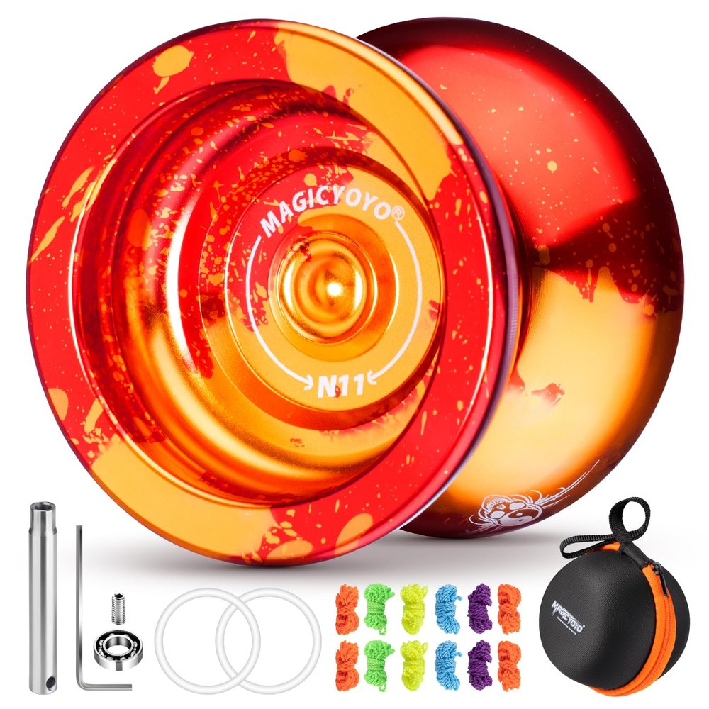 MAGICYOYO Professional Unresponsive Yoyo N11, Alloy Aluminum Yo yo for Adults/Advanced, Dual Purpose Yo-yo Replacement Responsive Bearing for Kids Beginner+12 Strings+ Storage Bag