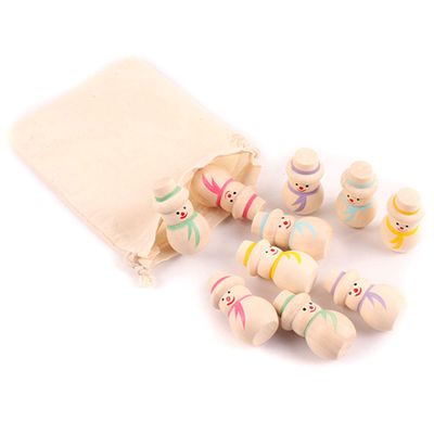 10 Pack Wooden Snowman Dolls for Christmas - Painted Wooden Peg Dolls DIY Wood Crafts