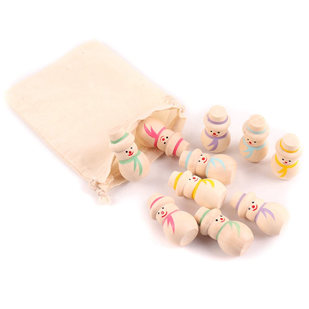 10 Pack Wooden Snowman Dolls for Christmas - Painted Wooden Peg Dolls DIY Wood Crafts