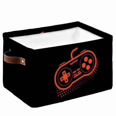 Large Storage Baskets Bins Video Game Collapsible Storage Box Laundry Organizer for Closet Shelf Nursery Kids Bedroom Orange Video Handle Game Black