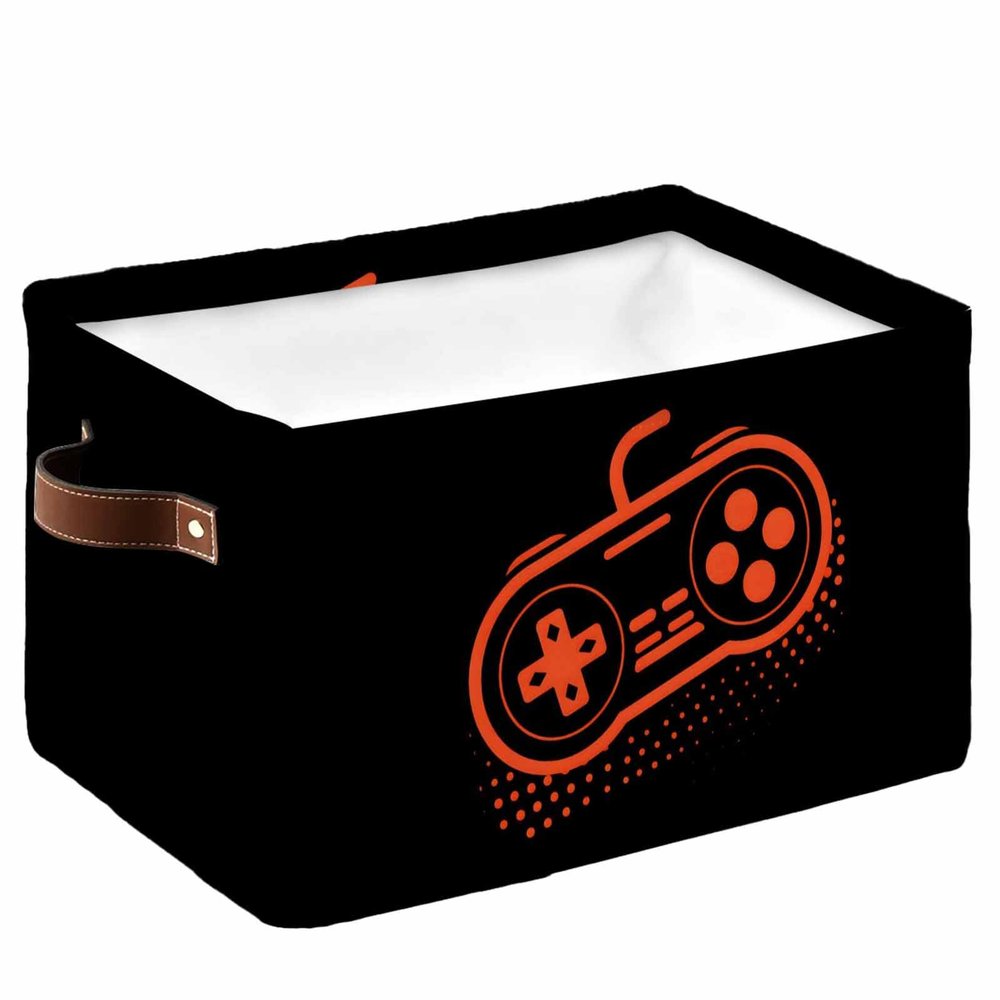 Large Storage Baskets Bins Video Game Collapsible Storage Box Laundry Organizer for Closet Shelf Nursery Kids Bedroom Orange Video Handle Game Black