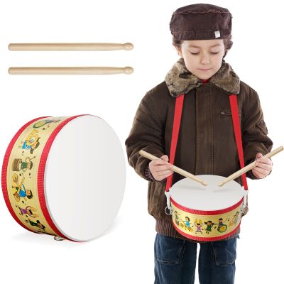 Kids Drum Set 8 Inch Wooden Toy Drum with Adjustable Strap 2 Drumsticks Educational Sensory Musical Instrument Toy Set for Toddlers Kid Baby Boys Girls Gift(Kids Style)