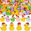 Yuronam 70 Pcs Tiny Christmas Ducks Mini Resin Ducks Miniature Ornaments for Slime, Dollhouse, Garden Decoration(Christmas Hat Mixed Duck) view 1