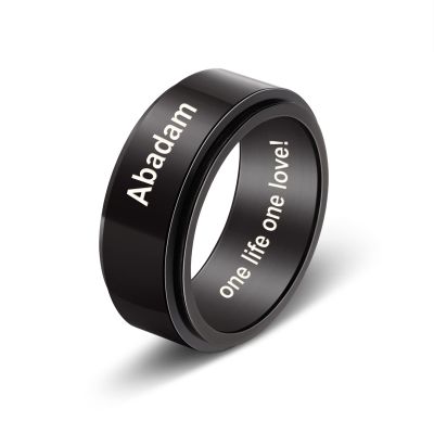 Zeekisfia Personalized Rings for Men Rotatable Rings Custom Text Stainless Steel Rings Anti Anxiety Stress Relief Spinner Rings Fidget Band Rings