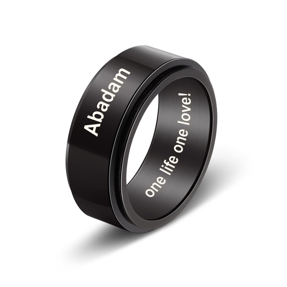 Zeekisfia Personalized Rings for Men Rotatable Rings Custom Text Stainless Steel Rings Anti Anxiety Stress Relief Spinner Rings Fidget Band Rings