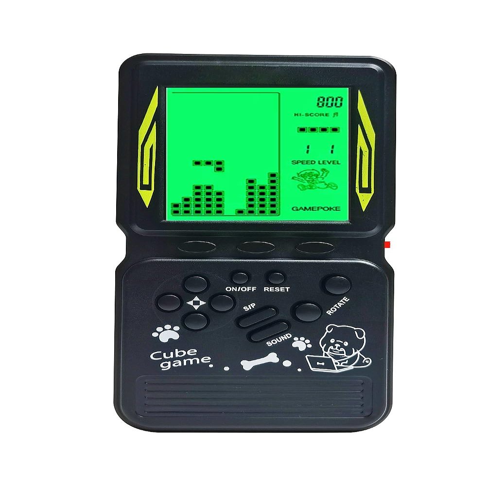 HLF Retro Brick Game Console Large Screen with Green Backlight Built-in 23 Multi-Mode Block Games Classic Nostalgia Speed and Difficulty Adjustable Powered by 2 AA Batteries (Black)
