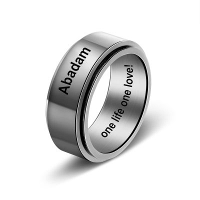 Zeekisfia Personalized Rings for Men Rotatable Rings Custom Text Stainless Steel Rings Anti Anxiety Stress Relief Spinner Rings Fidget Band Rings