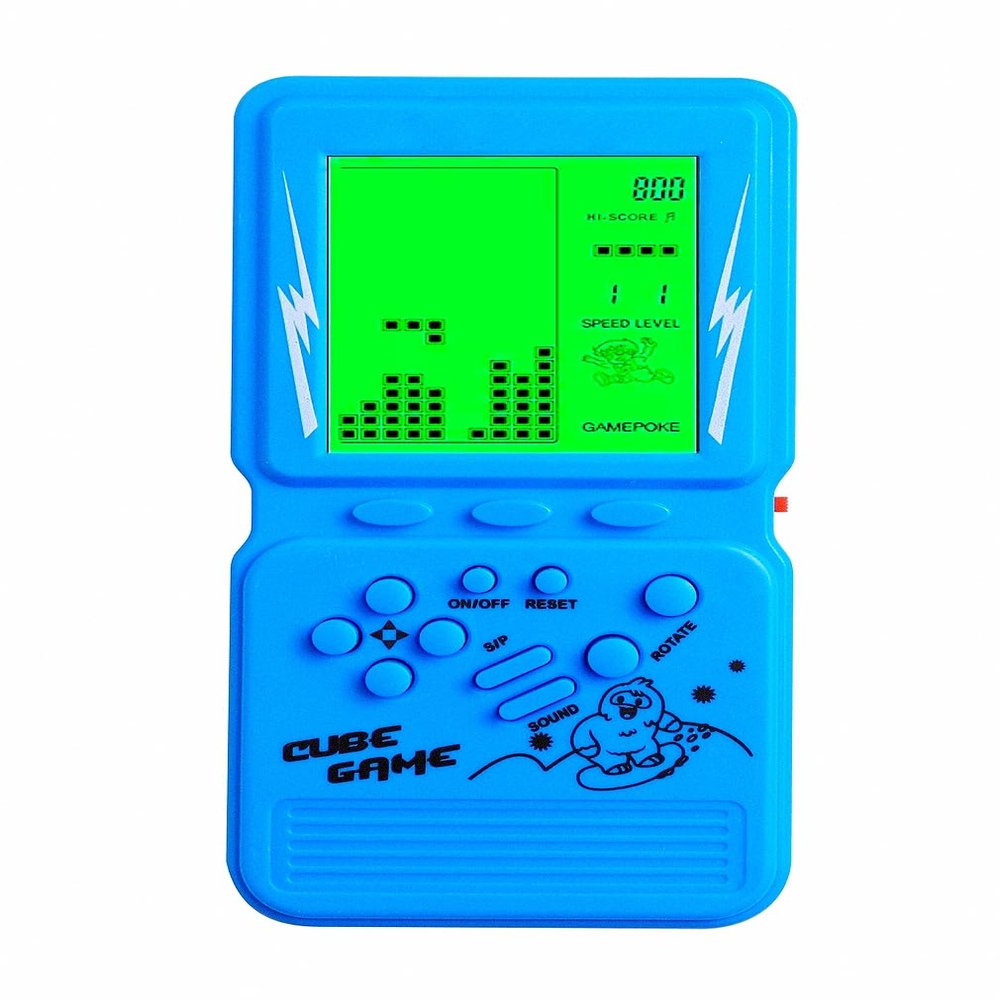 HLF Retro Brick Game Console Large Screen with Green Backlight Built-in 23 Multi-Mode Block Games Classic Nostalgia Speed and Difficulty Adjustable Powered by 2 AA Batteries (Blue)