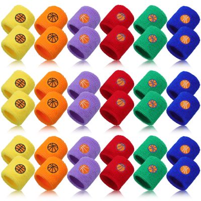36 Pieces Sports Wristbands for Kids Colorful Baseball Wrist Sweatbands Acrylic Yarn Wrist Bands Sweat Bands for School Students Sports Basketball Birthday Party Favors Supplies, 6 Colors
