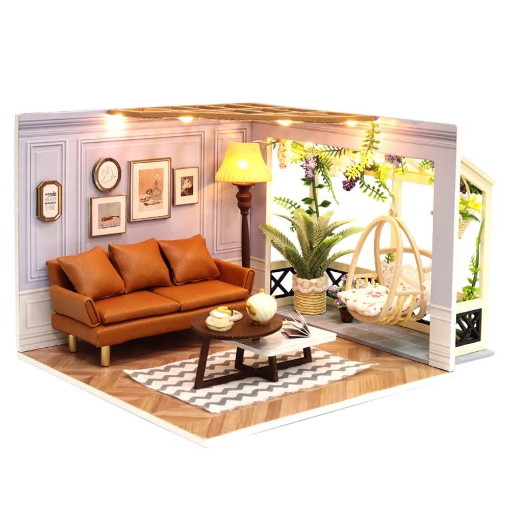 TuKIIE DIY Miniature Dollhouse Kit with Furniture, 1:24 Scale Creative Room Mini Wooden Doll House Accessories Plus Dust Proof for Kids Teens Adults(Warm Moment)