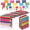 10 Pack 14 x 84 in Mexican Serape Table Runners, 29 Pcs Papel Picado Banner, Fiesta Hanging Banner and Pennant Flag Banner Colorful Bunting Banner for Mexican Theme Party (Rose, Blue, Orange, Yellow) view 1