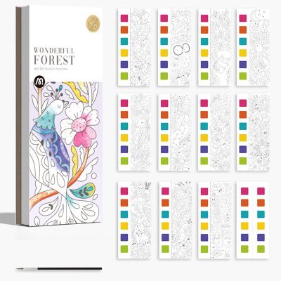 Pocket Watercolor Book, Watercolor Painting Book for Kids,Kids Watercolor Painting Book Improve Creativity Thickened Pocket Drawing Book Kit with Brush(Type 3)