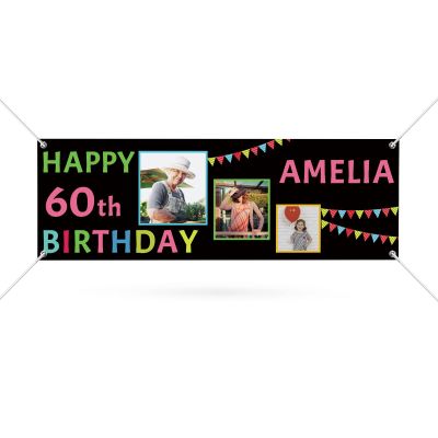Happy Birthday Banner Personalized Name Photo Age Custom Birthday Banners and Signs Customize for Birthday Party Decoration 6'x2'