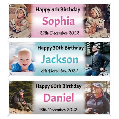 Happy Birthday Banner Personalized Name Photo Age Custom Birthday Banners and Signs Customize for Birthday Party Decoration 6'x2'