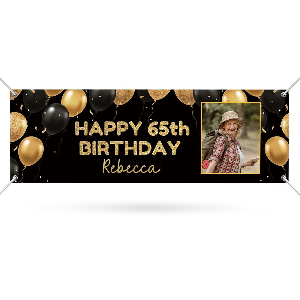 Happy Birthday Banner Personalized Name Photo Age Custom Birthday Banners and Signs Customize for Birthday Party Decoration 6'x2'