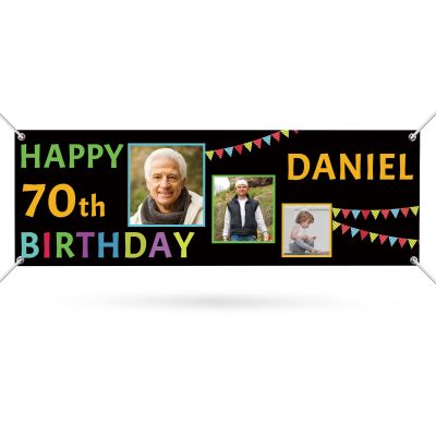 Happy Birthday Banner Personalized Name Photo Age Custom Birthday Banners and Signs Customize for Birthday Party Decoration 6'x2'