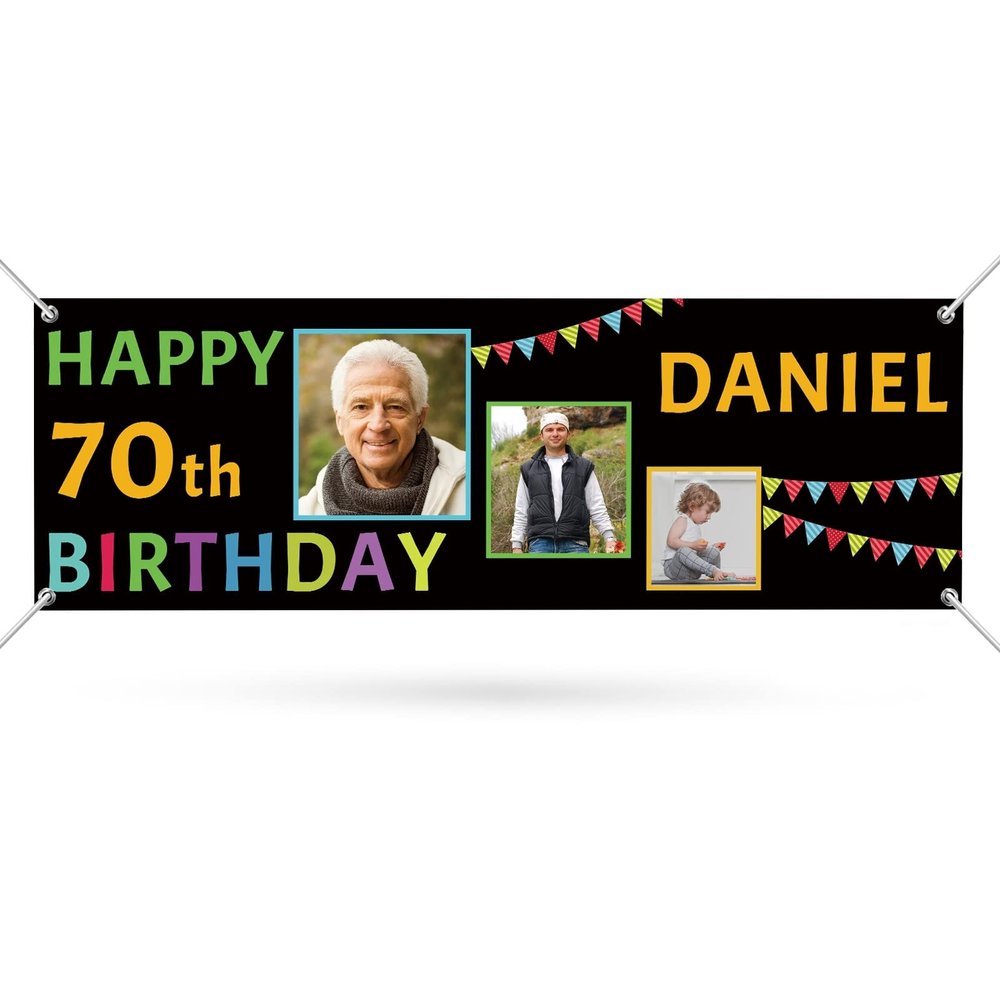 Happy Birthday Banner Personalized Name Photo Age Custom Birthday Banners and Signs Customize for Birthday Party Decoration 6'x2'