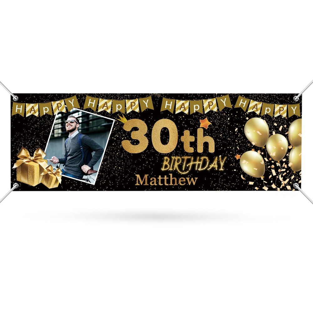 Happy Birthday Banner Personalized Name Photo Age Custom Birthday Banners and Signs Customize for Birthday Party Decoration 6'x2'