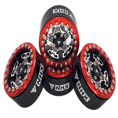 NHX RC 1.9" Aluminum Beadlock Crawler Wheels Rims -Red/Silver/Black (4)