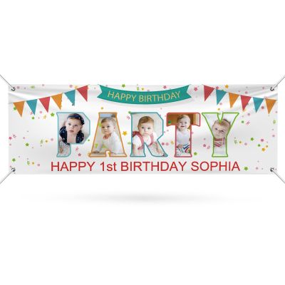 Happy Birthday Banner Personalized Name Photo Age Custom Birthday Banners and Signs Customize for Birthday Party Decoration 6'x2'
