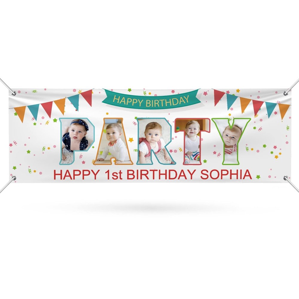Happy Birthday Banner Personalized Name Photo Age Custom Birthday Banners and Signs Customize for Birthday Party Decoration 6'x2'