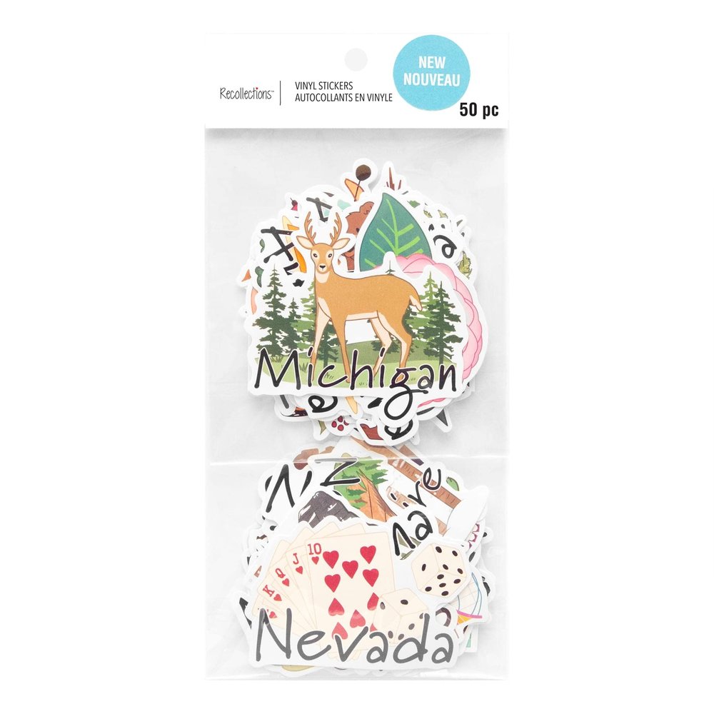 Recollections 50 States Vinyl Stickers, 12 Pack