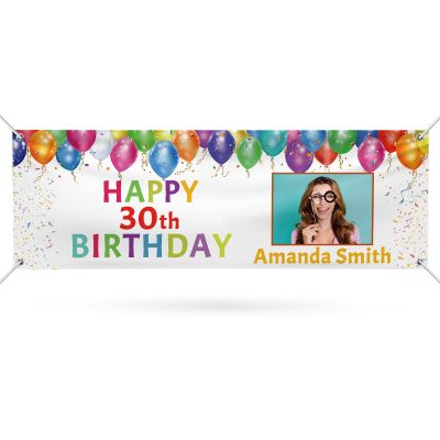 Happy Birthday Banner Personalized Name Photo Age Custom Birthday Banners and Signs Customize for Birthday Party Decoration 6'x2'