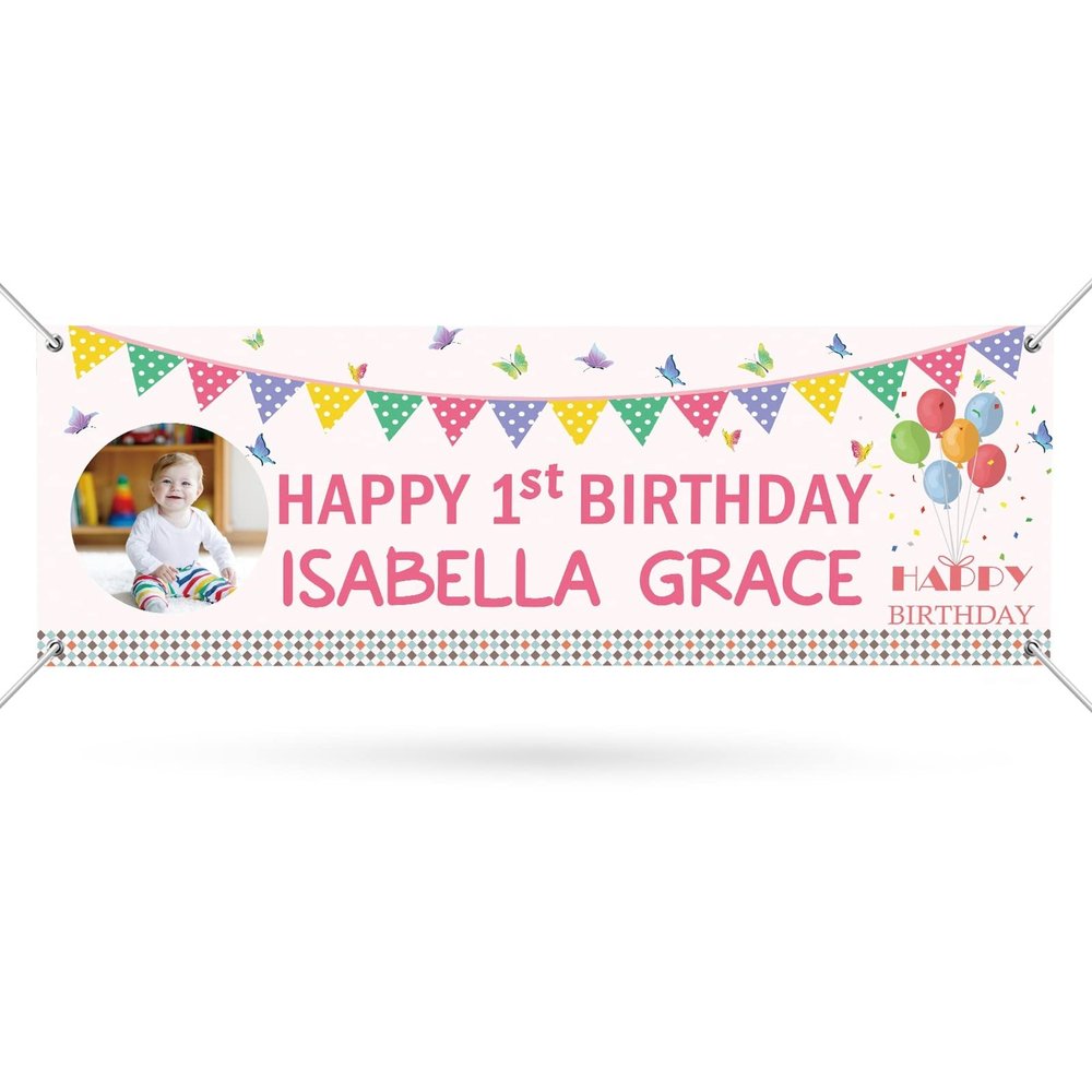 Happy Birthday Banner Personalized Name Photo Age Custom Birthday Banners and Signs Customize for Birthday Party Decoration 6'x2'