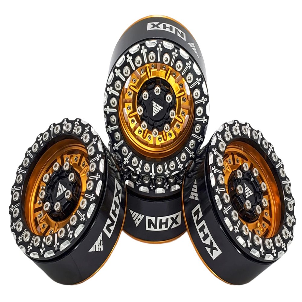 NHX RC 1.9" Aluminum Beadlock Crawler Wheels Rims -Black/Silver/Gold (4)