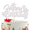 1 PCS Silver Snowflake Happy Birthday Cake Topper Glitter Winter Christmas Snowflake Cake Pick for Winter Wonderland Christmas Baby Shower Birthday Party Cake Decorations Supplies view 1