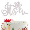 1 PCS Gender Reveal Cake Topper Glitter It's a Cake Topper Winter Snowflake Cake Pick for Boy or Girl Baby Shower Winter Wonderland Kids Birthday Christmas Party Cake Decorations Supplies Silver view 1