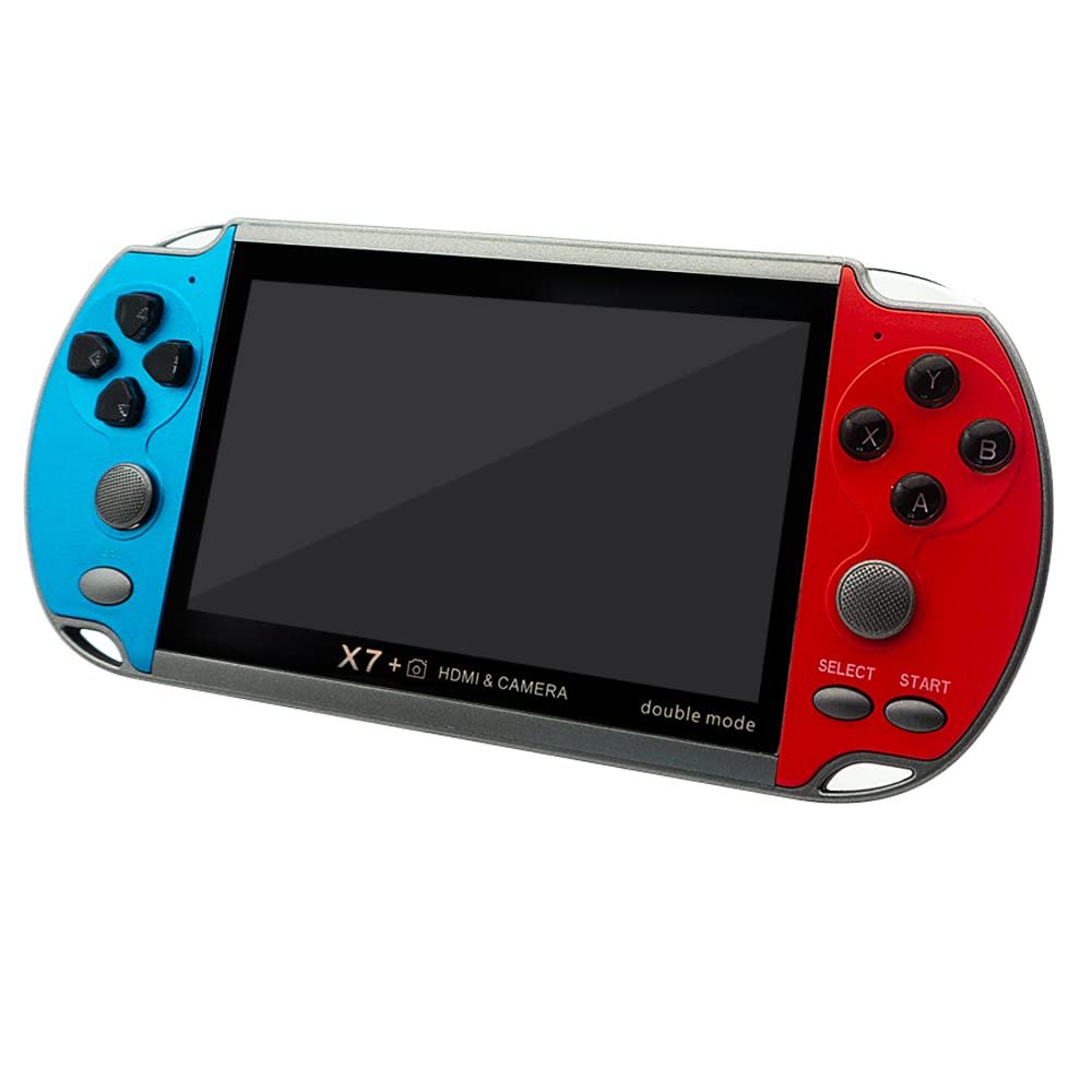 DREAMHAX X7 Plus Handheld Game Console , Preload 10000 Games Portable Video Games Support HDMI Output & Double Player Classic Arcade Retro Game Player (4.3" Screen Red & Blue)