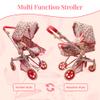 Convertible Combo Baby Doll Stroller for 3 Year Old Girls & Up | Play Toy Baby Stroller for Dolls, Folding Adjustable Bassinet Carriage Buggy with Storage Basket Converts to Sit Up Pushcart Pram, Red view 2