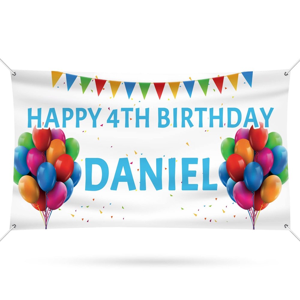 Happy Birthday Banner Personalized Name Photo Age Custom Signs - Birthday Party Decoration 4'x2'