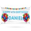 Happy Birthday Banner Personalized Name Photo Age Custom Signs - Birthday Party Decoration 4'x2' view 1