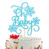 1 PCS Oh Baby Snowflake Cake Topper Glitter Winter Frozen Theme Snowflake Oh Baby Cake Pick Baby Shower Cake Decorations for Winter Wonderland Kids Birthday Christmas Party Supplies Blue view 1