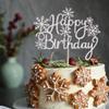 1 PCS Snowflake Happy Birthday Cake Topper Glitter Winter Frozen Theme Snowflake Cake Pick for Winter Wonderland Baby Shower Kids Birthday Christmas Party Cake Decorations Supplies Silver view 4