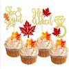 24 PCS He Asked She Said Yes Cupcake Toppers Glitter Maple Leaves Diamond Ring Bridal Shower Cupcake Picks for Wedding Engagement Fall Harvest Thanksgiving Party Cake Decorations Supplies view 1