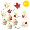 24 PCS He Asked She Said Yes Cupcake Toppers Glitter Maple Leaves Diamond Ring Bridal Shower Cupcake Picks for Wedding Engagement Fall Harvest Thanksgiving Party Cake Decorations Supplies view 2