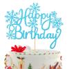 1 PCS Happy Birthday Snowflake Cake Topper Glitter Winter Frozen Snowflake Cake Pick Decoration for Winter Wonderland Baby Shower Kids Birthday Christmas Party Decorations Supplies Blue view 1